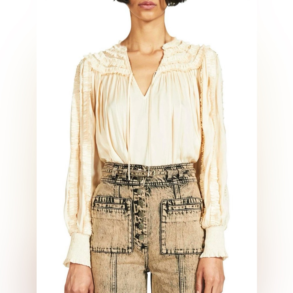 Nwot Ulla Johnson Cream Ruffled Long Sleeve Blouse Size 8/M